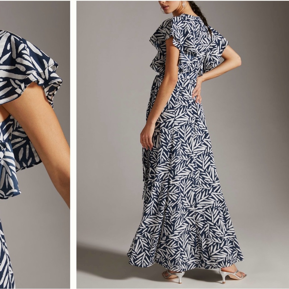Anthropologie Navy and White Maxi Dress